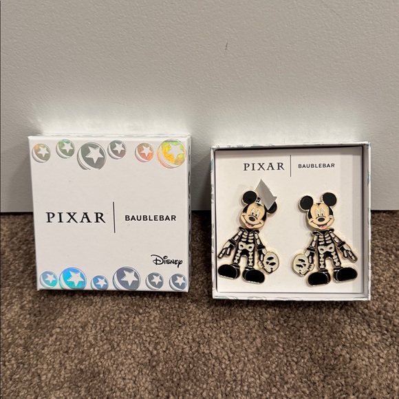 Pixar Disney BaubleBar Mickey Mouse skeleton moving earrings new in box - Picture 1 of 2